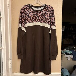 Leopard Print Brown Long Sleeve Dress